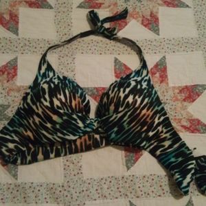Teal and brown zebra print bikini top